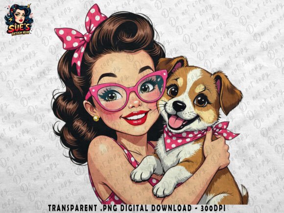 Download Retro Girl &amp; Puppy | Polka Dots - Puppy Collection